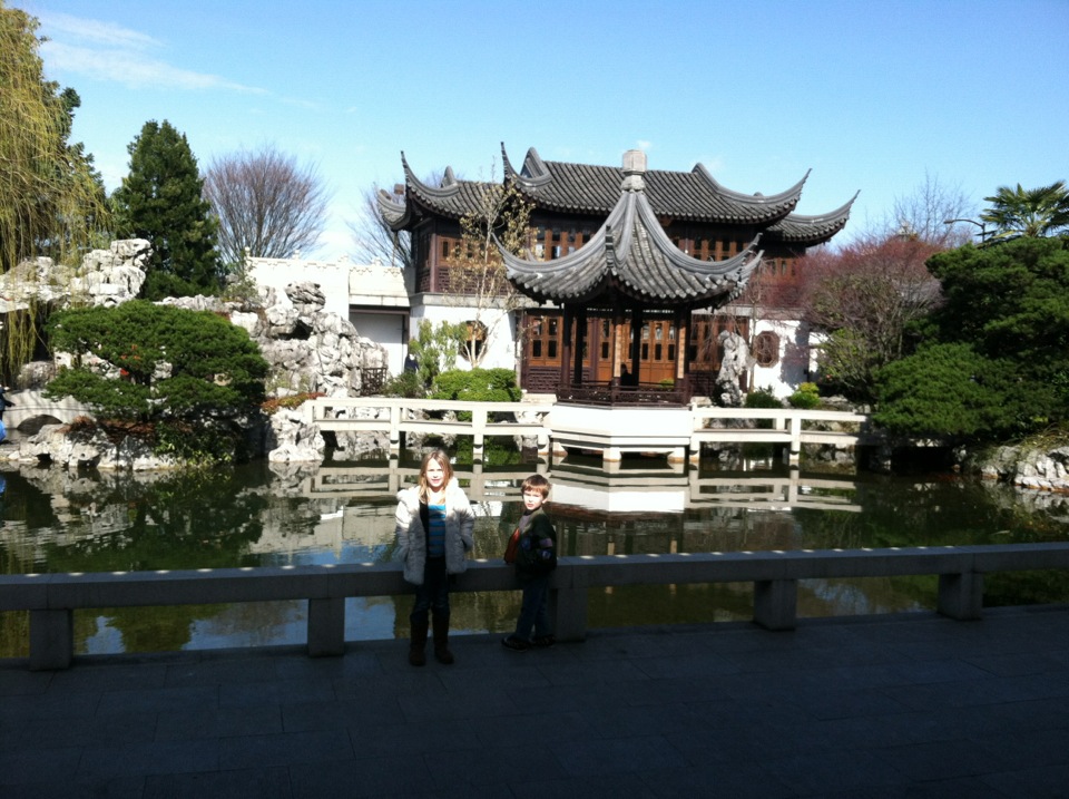 Ben and Lexi overlooking the pond - from the Chinese Gardens photo gallery.