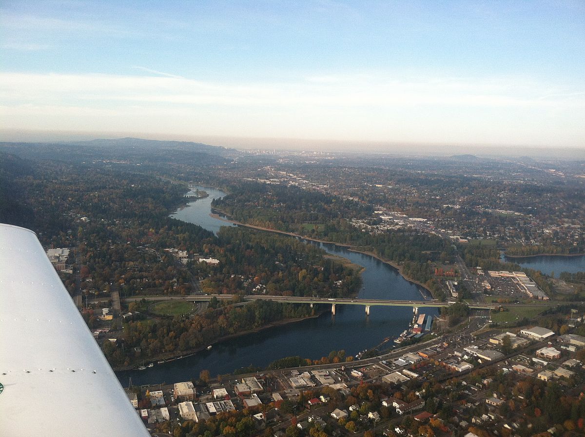 Over Oregon City, downtown Portland in the distance - from the Flying to Mulino Nov 2011 photo gallery.