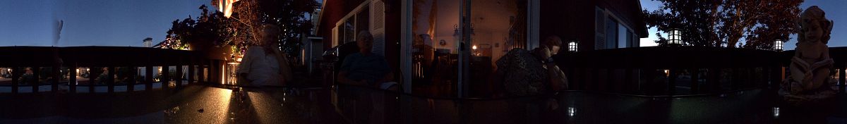 Nighttime panorama, Gary and RaeAnn's back deck - from the Fourth of July 2014 photo gallery.