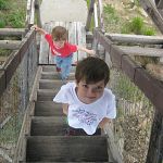 Bradley and Benjamin climb a lookout tower