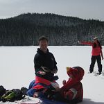 Michael and Ben feeding the birds at Twin Lakes