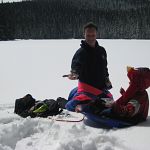 Michael and Ben feeding the birds at Twin Lakes